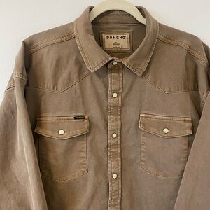 Poncho Cotulla Performance Denim Western Pearl Snap Shirt BrownWorkwear Outdoors